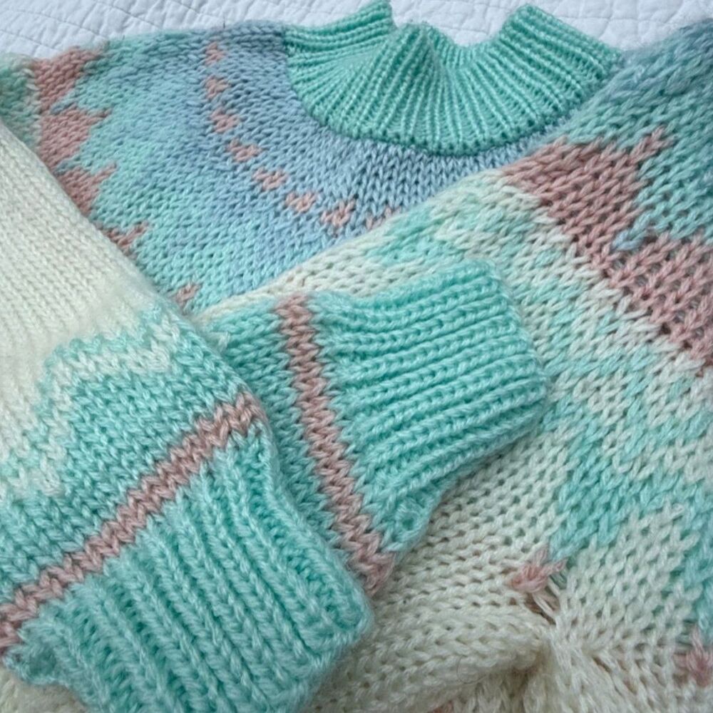 Vintage Hand Knit Fair Isle Sweater | Pastel Chunky Korean Knit Jumper - Picture 5 of 10